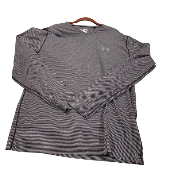 Under Armour Mens Black Striped Fitted Coldgear V Neck Long Sleeve Shirt 2XL - Picture 7 of 7